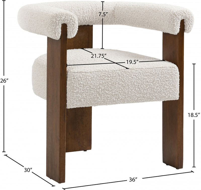 Barrel Boucle Fabric Dining Chair - Walnut