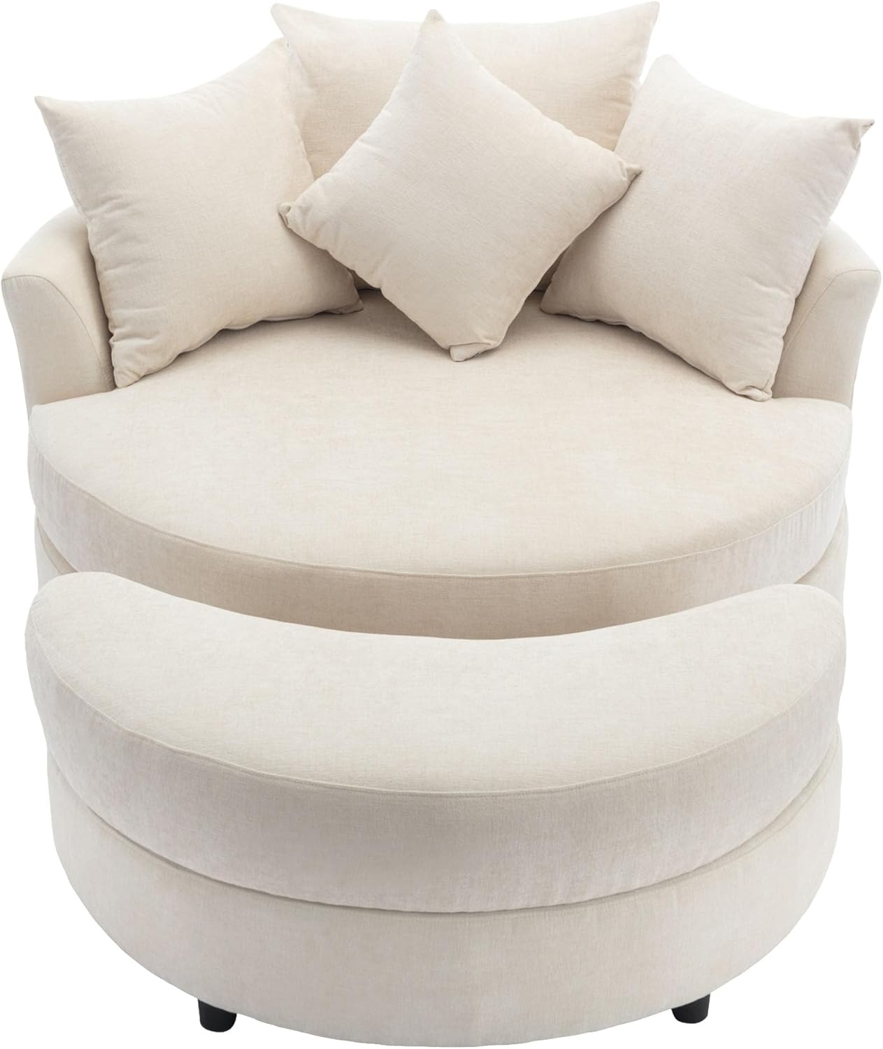 Swivel Book Nook Chair with Storage Ottoman and 4 Movable Pillow Backrest