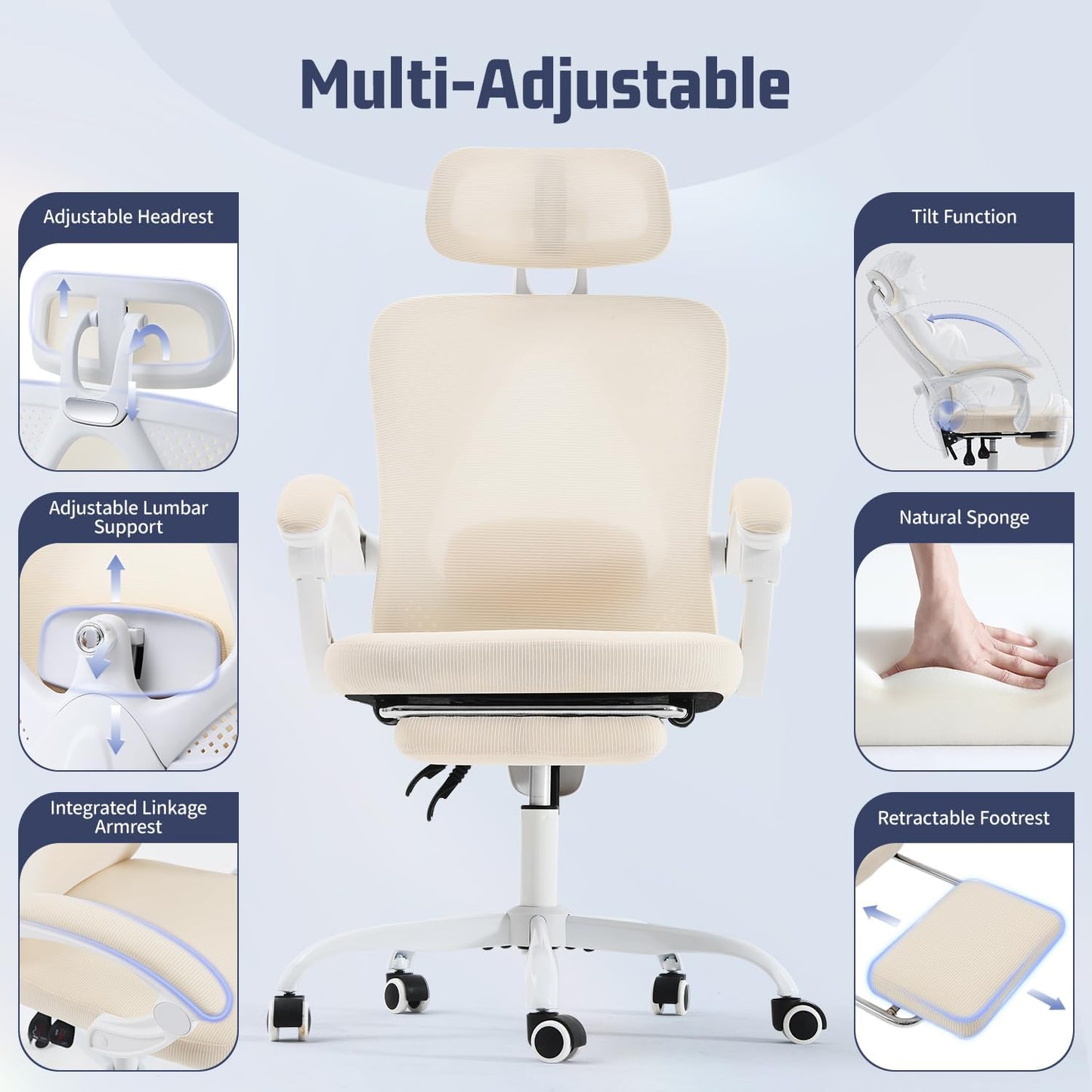 Ergonomic Office Chair with Retractable Footrest