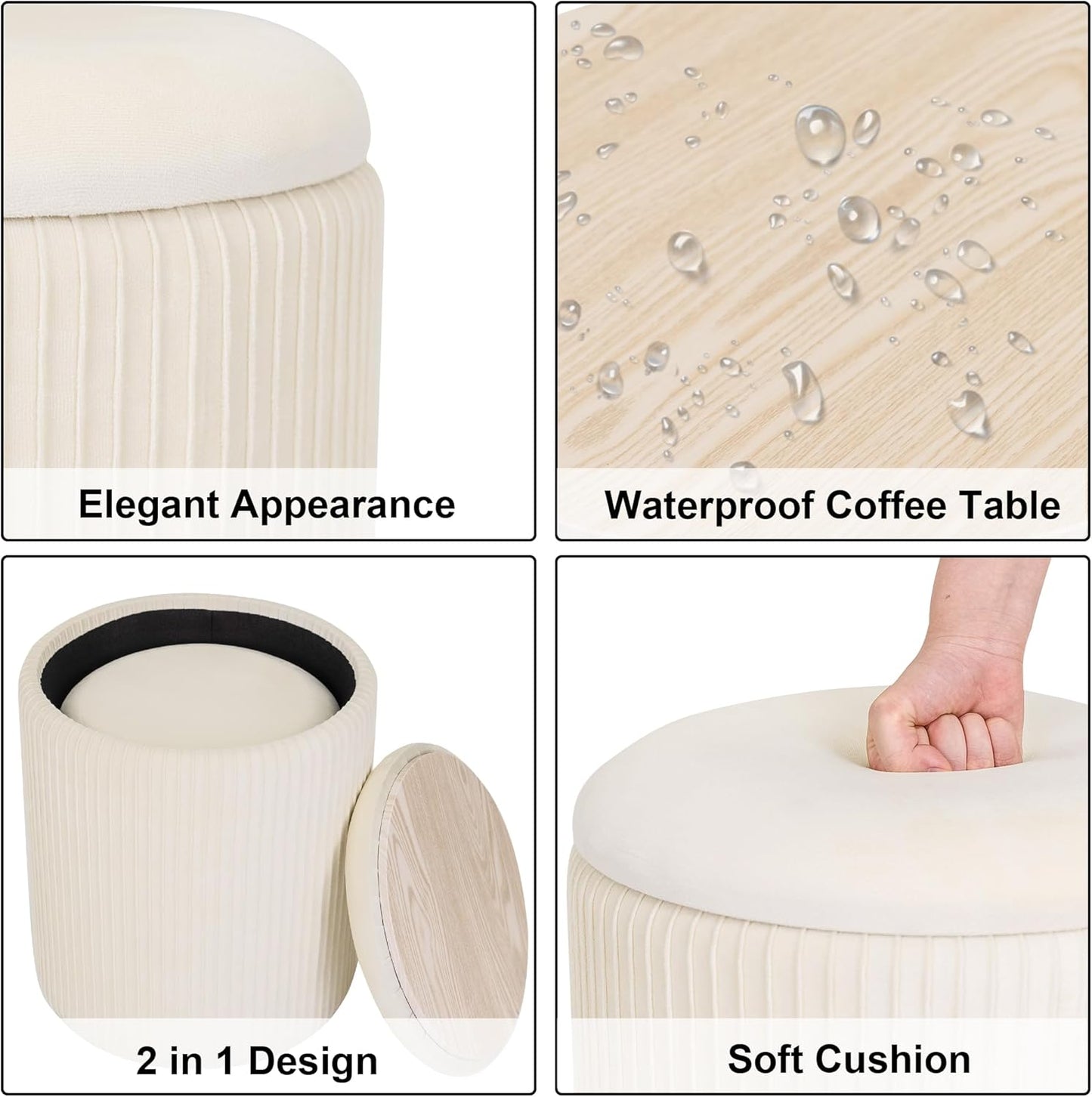 Storage Set of 2 Multifunctional Upholstered Velvet Makeup Vanity Stool Chair