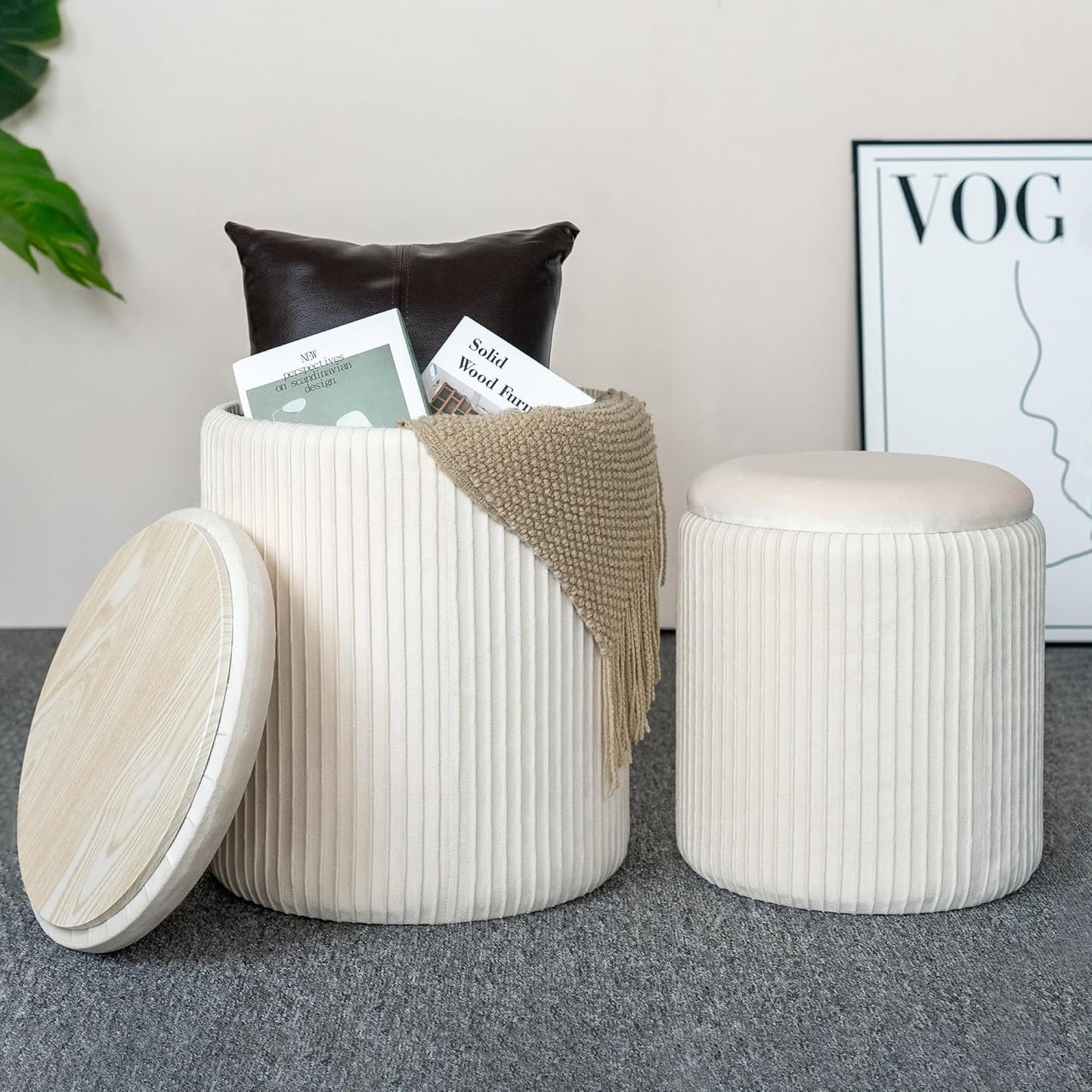 Storage Set of 2 Multifunctional Upholstered Velvet Makeup Vanity Stool Chair