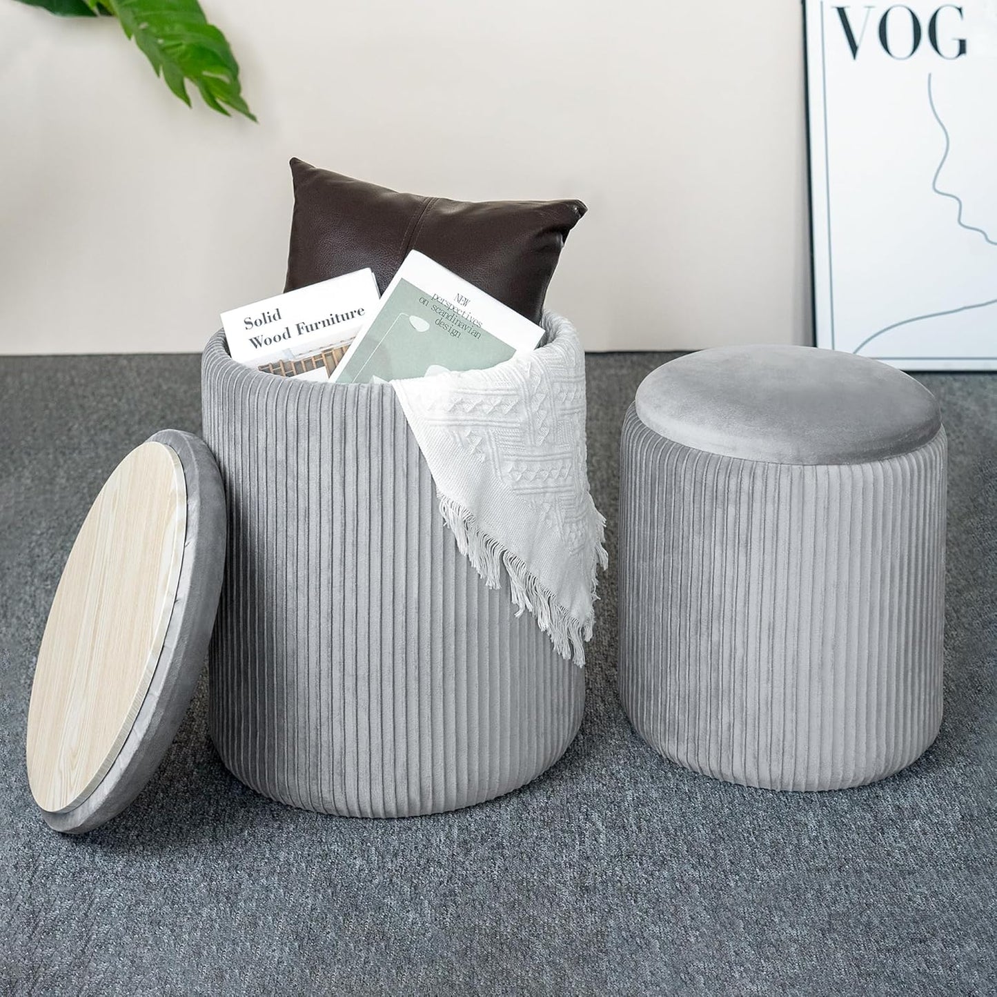 Storage Set of 2 Multifunctional Upholstered Velvet Makeup Vanity Stool Chair