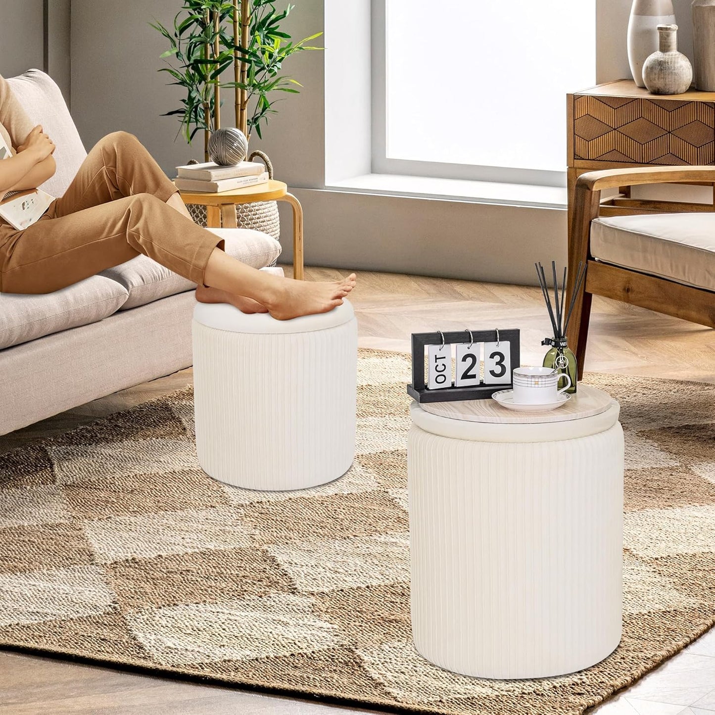 Storage Set of 2 Multifunctional Upholstered Velvet Makeup Vanity Stool Chair