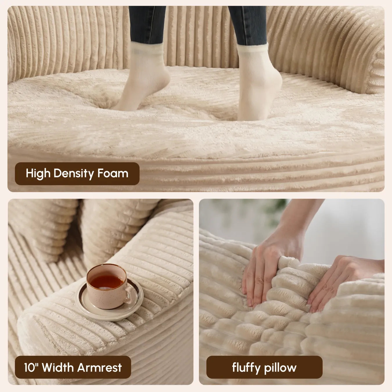 59" O-Shape Modular Couch, Plush Corduroy Fabric, No Assembly Required