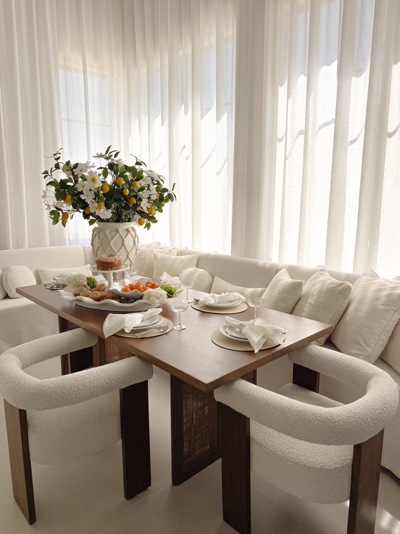 Barrel Boucle Fabric Dining Chair - Walnut