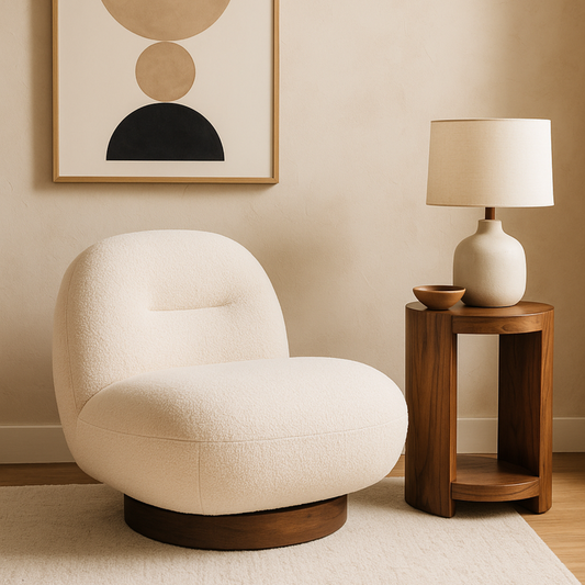 Swivel Lounge Chair - Ivory Sherpa