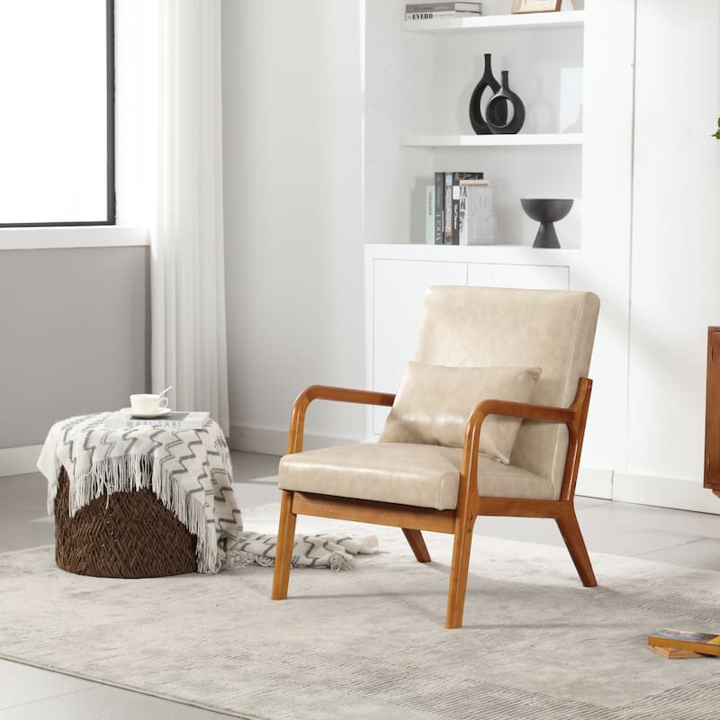 Modern Accent Solid Wood Padding Lounge Armchairs