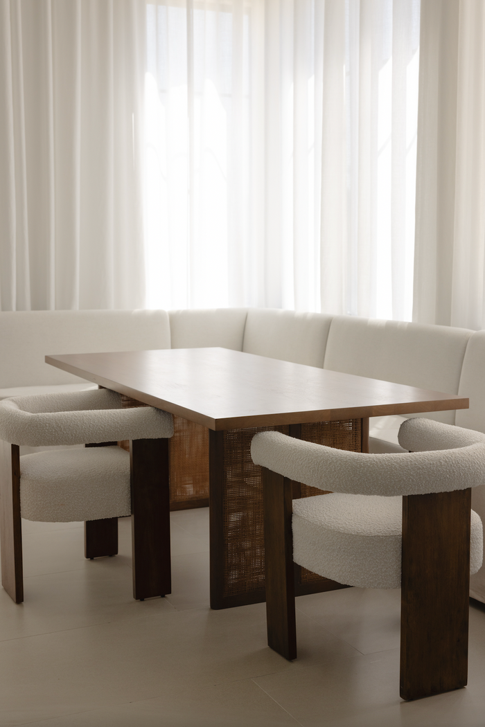 Barrel Boucle Fabric Dining Chair - Walnut