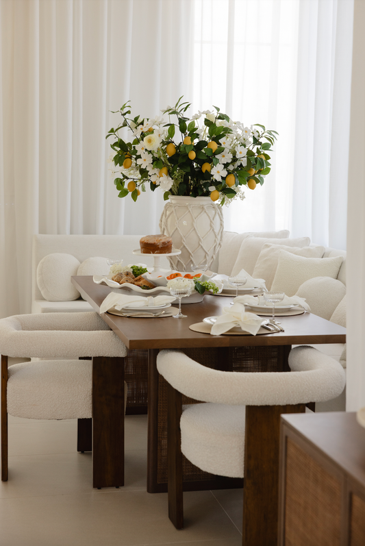 Barrel Boucle Fabric Dining Chair - Walnut