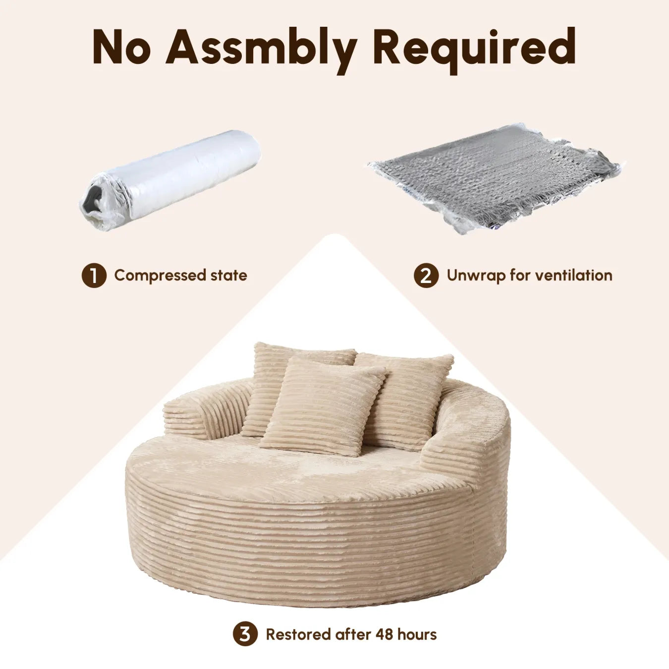 59" O-Shape Modular Couch, Plush Corduroy Fabric, No Assembly Required