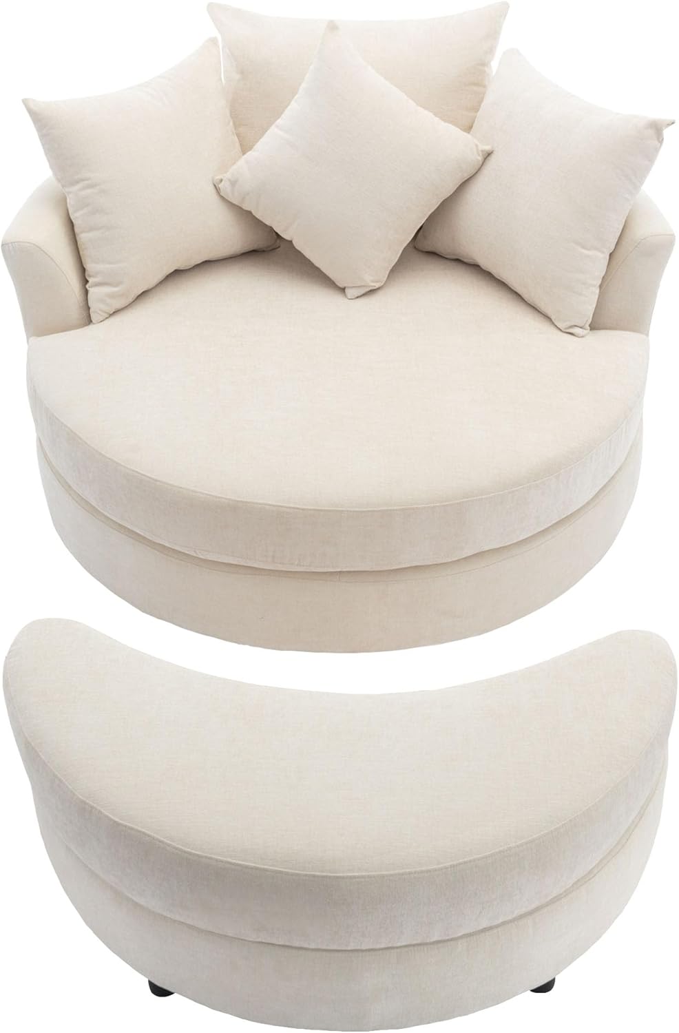 Swivel Book Nook Chair with Storage Ottoman and 4 Movable Pillow Backrest