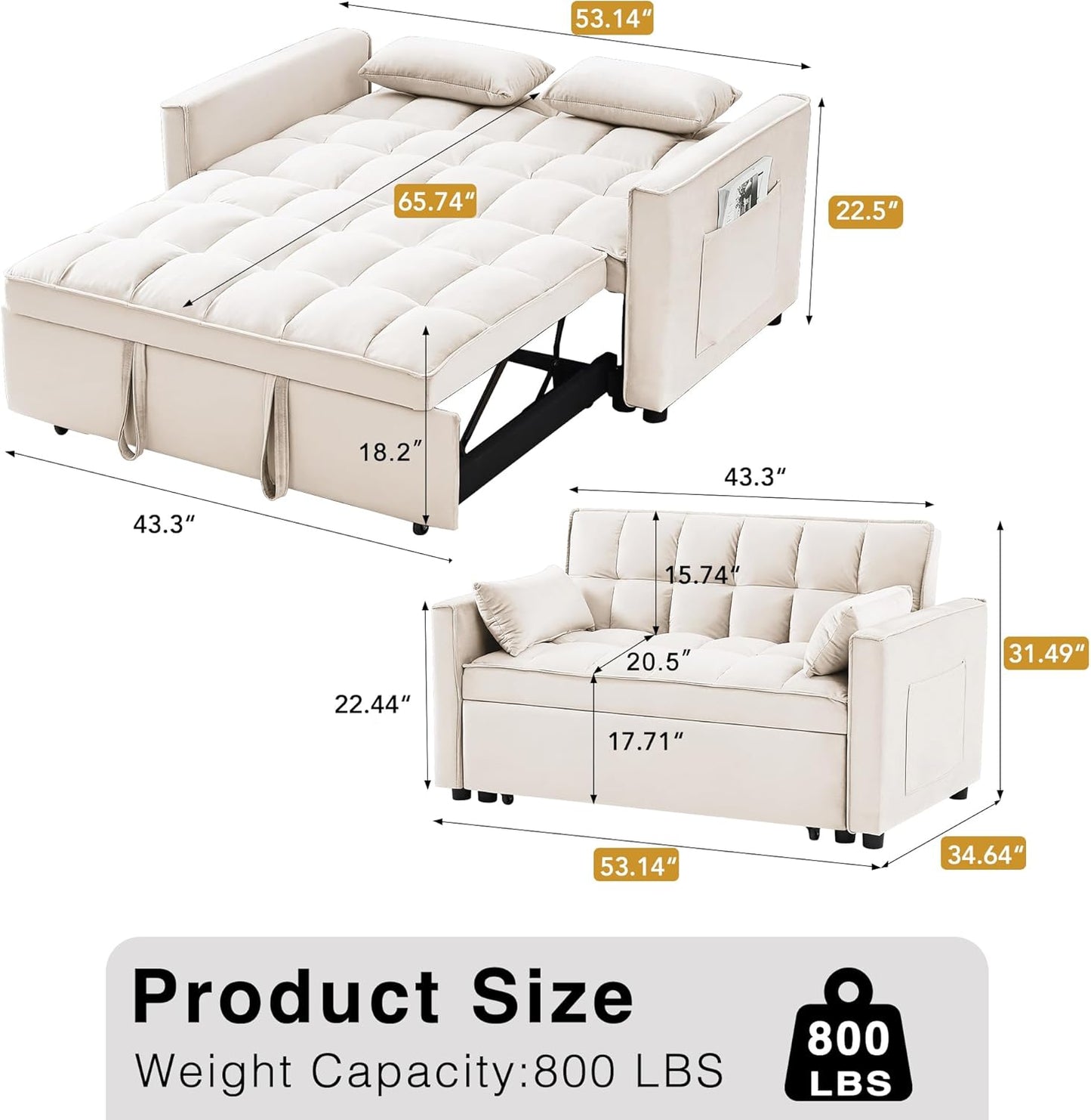 3 in 1 Convertible Sleeper Sofa Bed