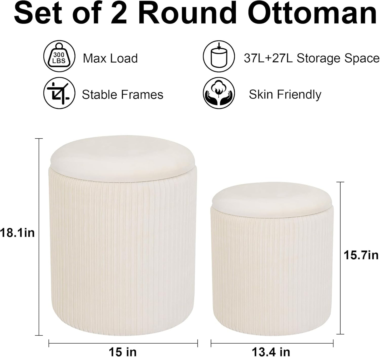 Storage Set of 2 Multifunctional Upholstered Velvet Makeup Vanity Stool Chair