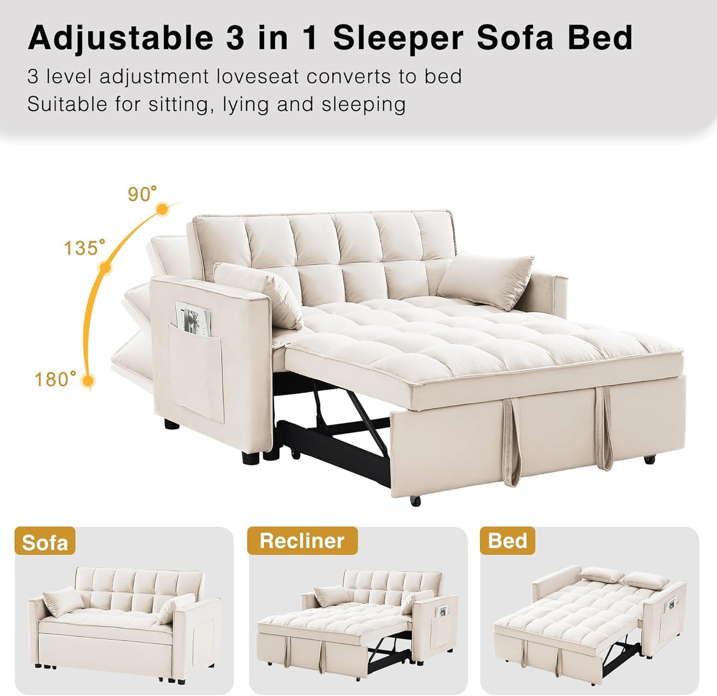 3 in 1 Convertible Sleeper Sofa Bed