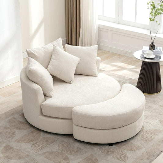Swivel Book Nook Chair with Storage Ottoman and 4 Movable Pillow Backrest