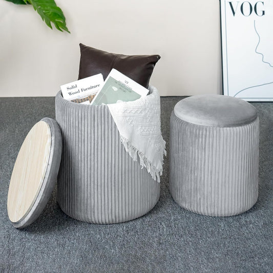 Storage Set of 2 Multifunctional Upholstered Velvet Makeup Vanity Stool Chair