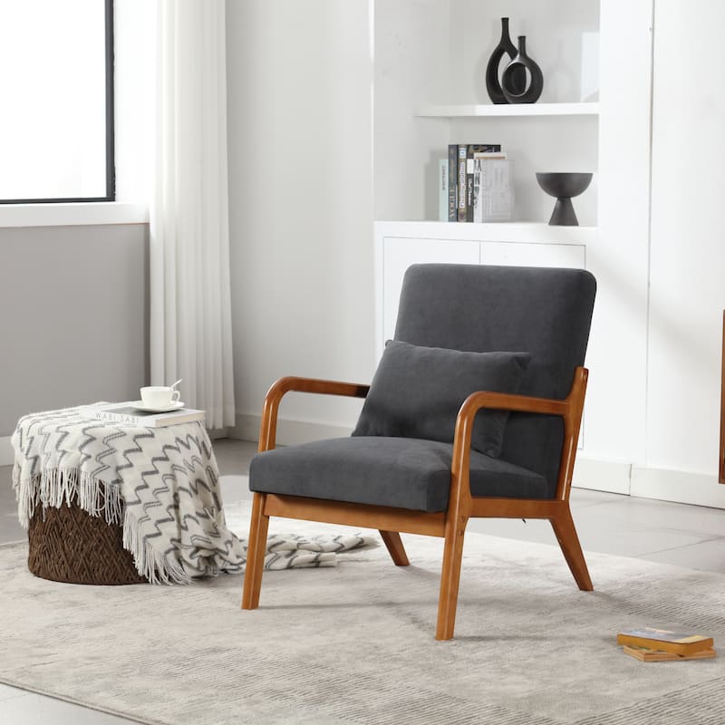 Modern Accent Solid Wood Padding Lounge Armchairs