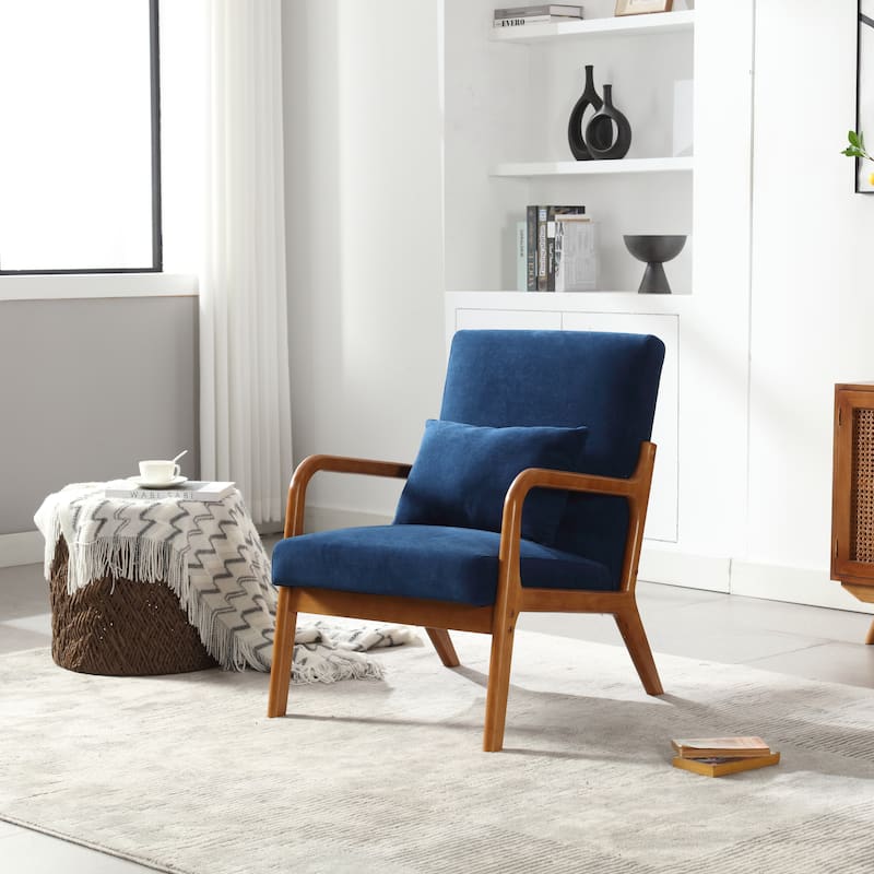 Modern Accent Solid Wood Padding Lounge Armchairs