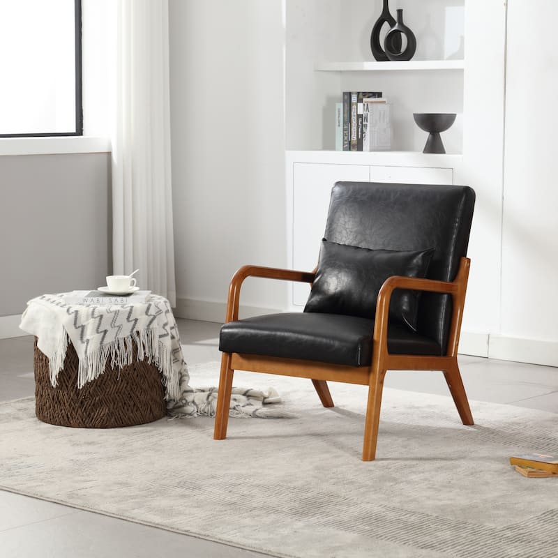 Modern Accent Solid Wood Padding Lounge Armchairs