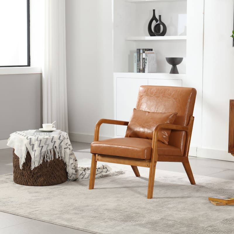 Modern Accent Solid Wood Padding Lounge Armchairs