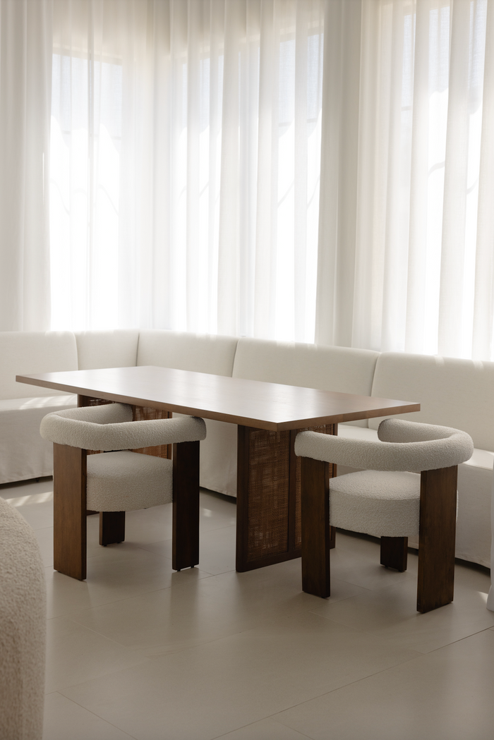 Barrel Boucle Fabric Dining Chair - Walnut